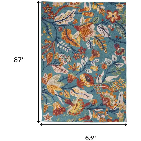 Aqua Floral Power Loom Area Rug Photo 3