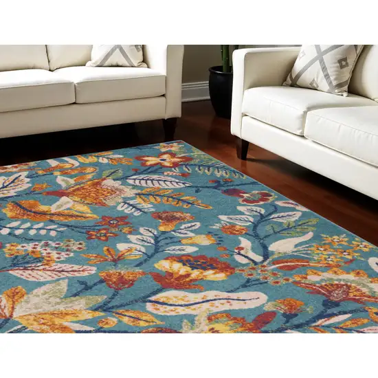 Aqua Floral Power Loom Area Rug Photo 1