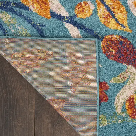 Aqua Floral Power Loom Area Rug Photo 6