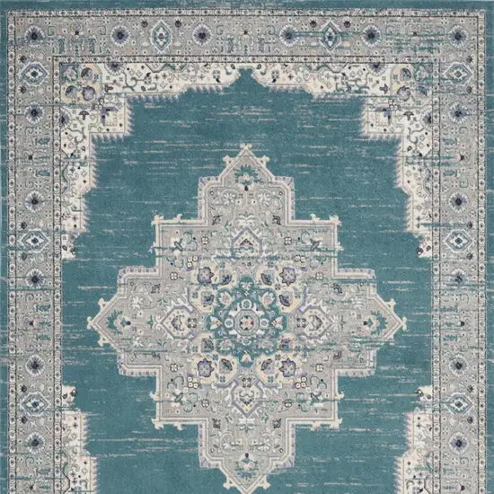 Aqua Floral Power Loom Distressed Area Rug Photo 5