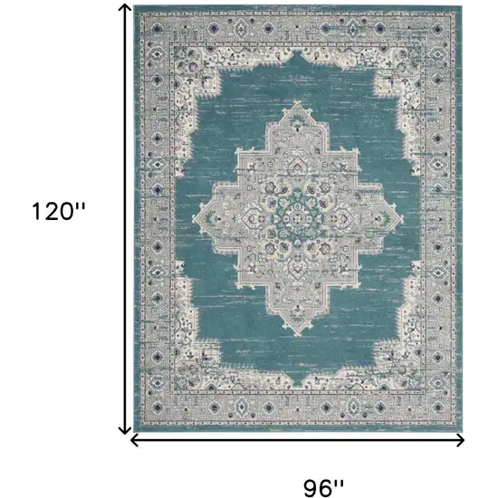 Aqua Floral Power Loom Distressed Area Rug Photo 8