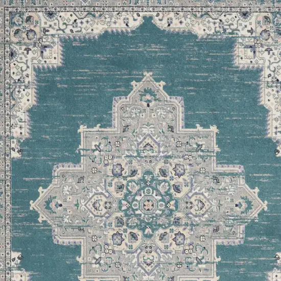 Aqua Floral Power Loom Distressed Area Rug Photo 4