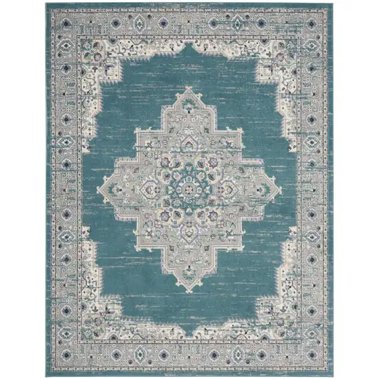 Aqua Floral Power Loom Distressed Area Rug Photo 1