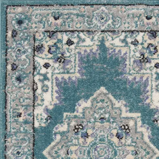 Aqua Floral Power Loom Distressed Area Rug Photo 4