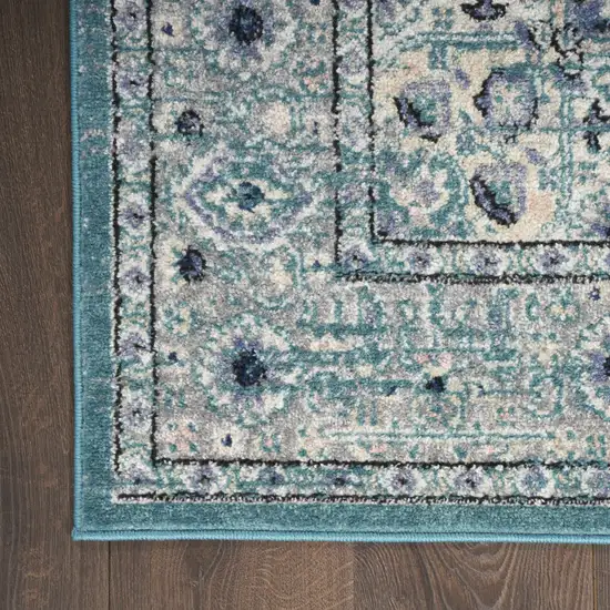 Aqua Floral Power Loom Distressed Area Rug Photo 3