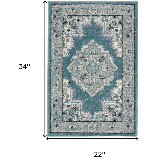 Aqua Floral Power Loom Distressed Area Rug Photo 6