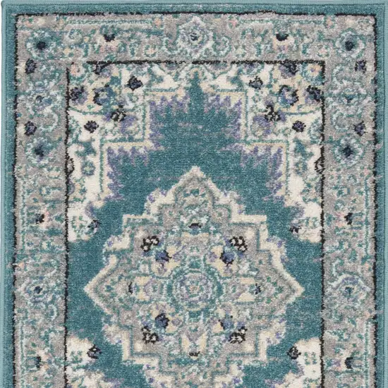 Aqua Floral Power Loom Distressed Area Rug Photo 5