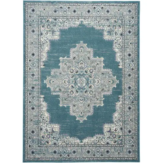 Aqua Floral Power Loom Distressed Area Rug Photo 1