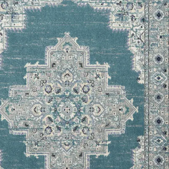 Aqua Floral Power Loom Distressed Area Rug Photo 6