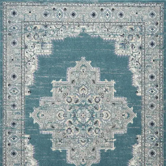 Aqua Floral Power Loom Distressed Area Rug Photo 7