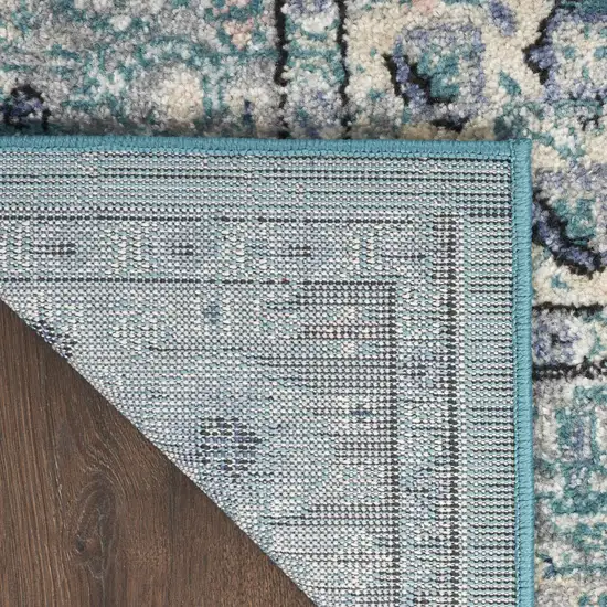 Aqua Floral Power Loom Distressed Area Rug Photo 4