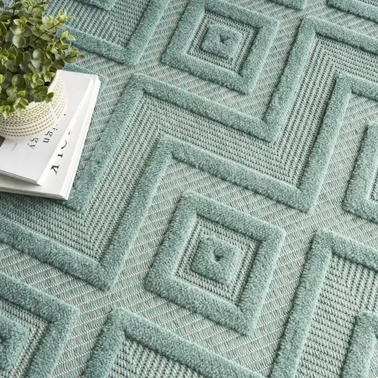 Aqua Geometric Flatweave Area Rug Photo 4