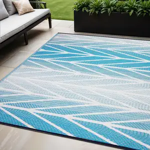 Photo of Aqua Geometric Indoor Outdoor Area Rug