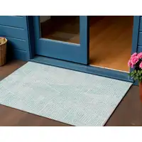 Photo of Aqua Geometric Washable Non Skid Indoor Outdoor Area Rug