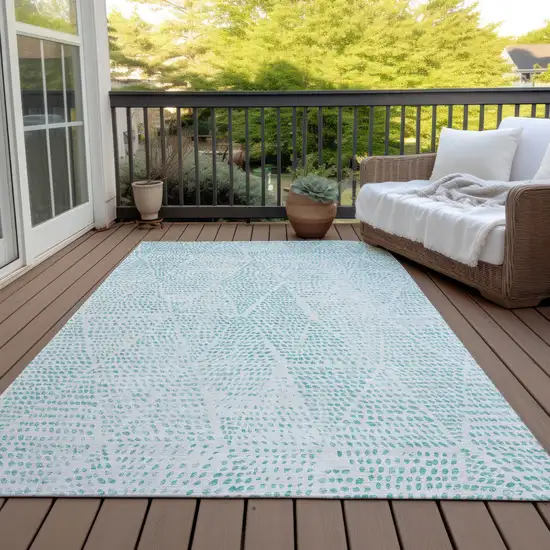 Aqua Geometric Washable Non Skid Indoor Outdoor Area Rug Photo 6