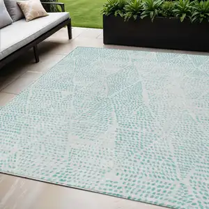 Photo of Aqua Geometric Washable Non Skid Indoor Outdoor Area Rug