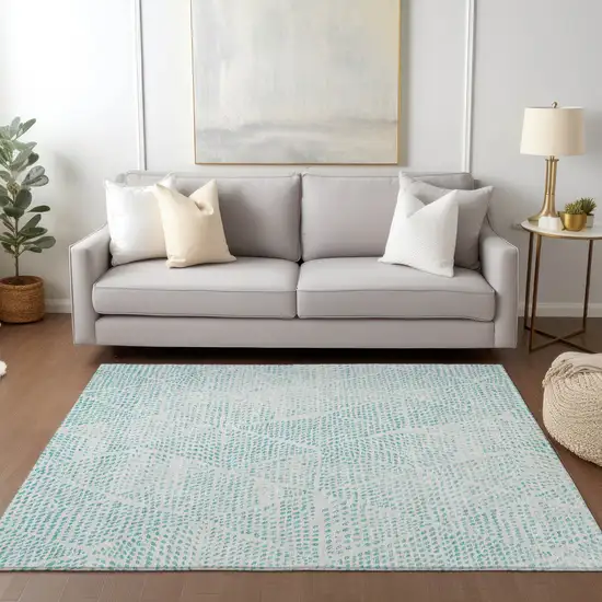 Aqua Geometric Washable Non Skid Indoor Outdoor Area Rug Photo 7