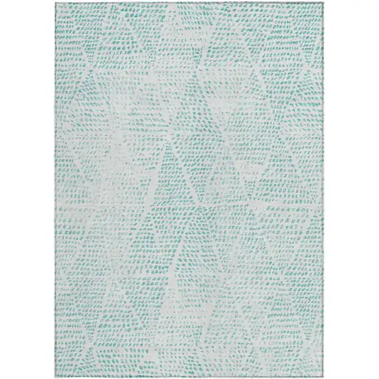 Aqua Geometric Washable Non Skid Indoor Outdoor Area Rug Photo 3