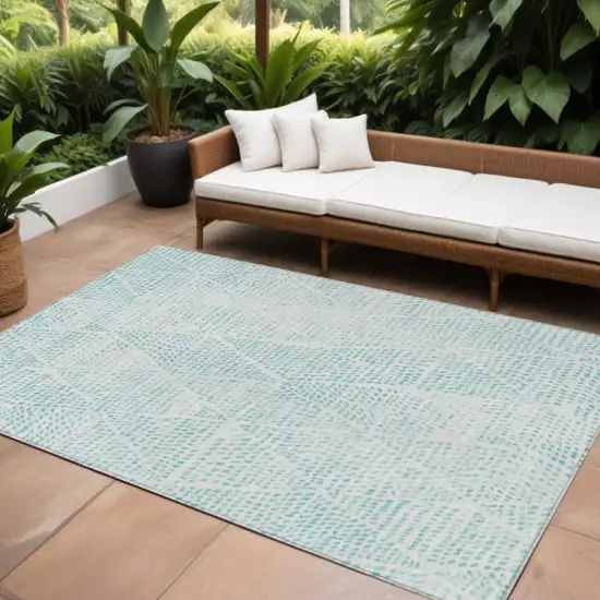 Aqua Geometric Washable Non Skid Indoor Outdoor Area Rug Photo 9