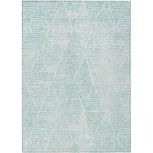 Photo of Aqua Geometric Washable Non Skid Indoor Outdoor Area Rug