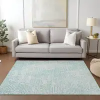 Photo of Aqua Geometric Washable Non Skid Indoor Outdoor Area Rug