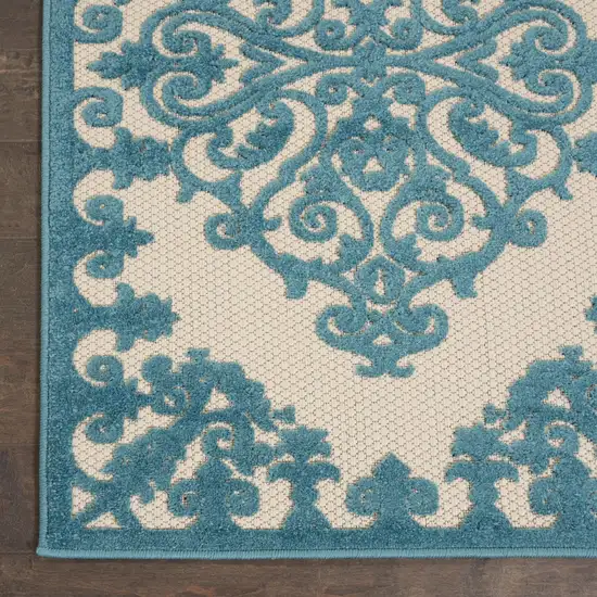 Aqua Damask Indoor Outdoor Area Rug Photo 8