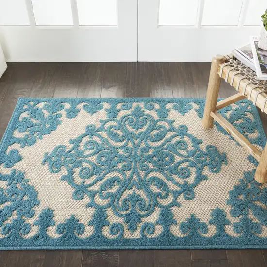 Aqua Damask Indoor Outdoor Area Rug Photo 6