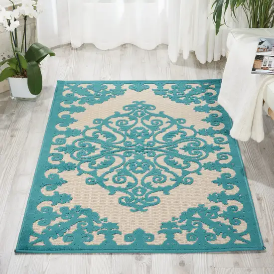 Aqua Damask Indoor Outdoor Area Rug Photo 6