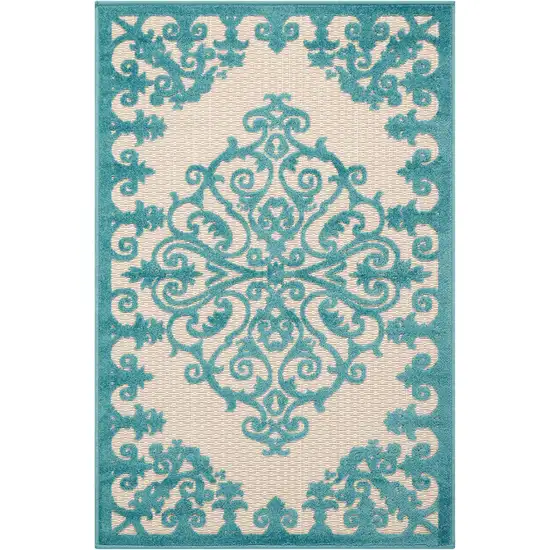 Aqua Damask Indoor Outdoor Area Rug Photo 9