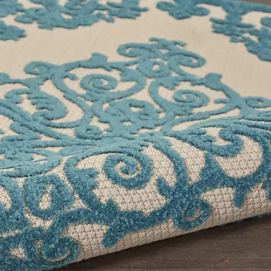 Aqua Damask Indoor Outdoor Area Rug Photo 9