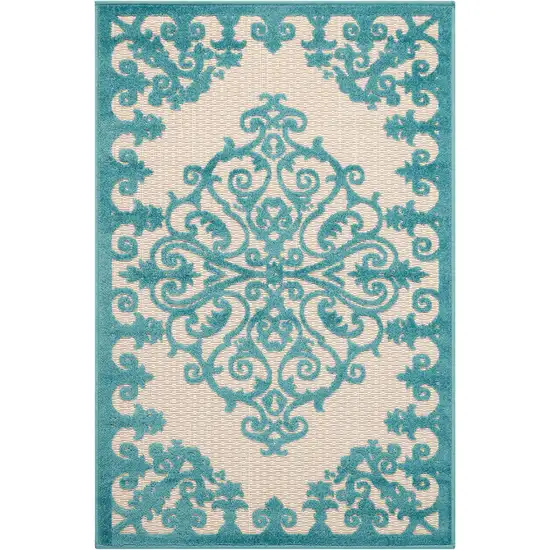 Aqua Damask Indoor Outdoor Area Rug Photo 4