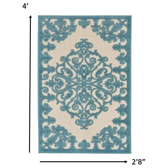 Aqua Damask Indoor Outdoor Area Rug Photo 7