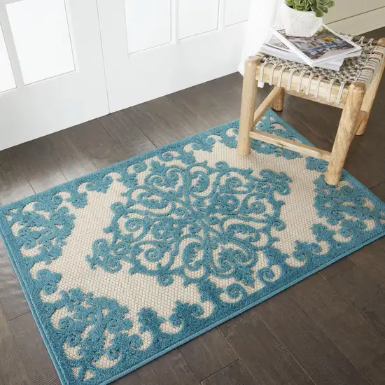 Aqua Medallion Indoor Outdoor Area Rug Photo 6