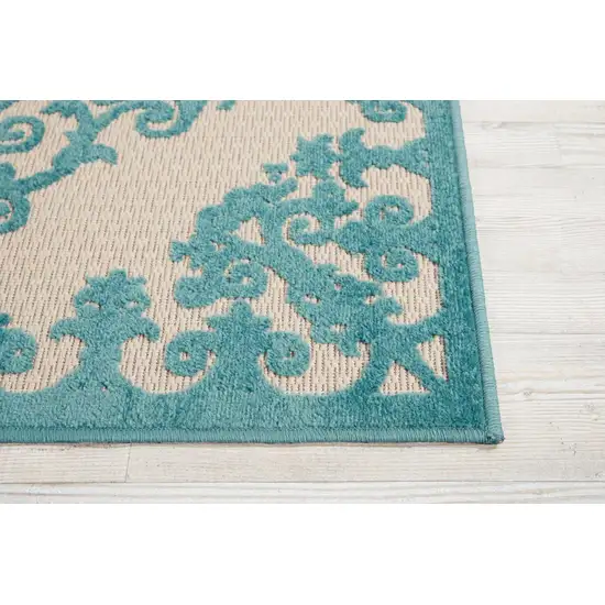 Aqua Damask Indoor Outdoor Area Rug Photo 5