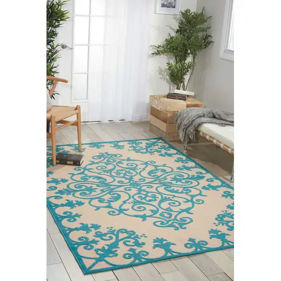 Aqua Damask Indoor Outdoor Area Rug Photo 4