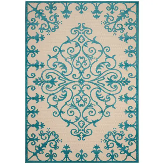 Aqua Damask Indoor Outdoor Area Rug Photo 2