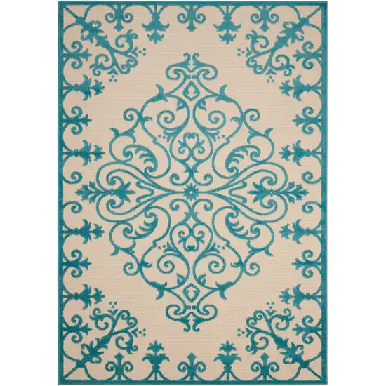 Aqua Damask Indoor Outdoor Area Rug Photo 7