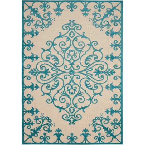 Aqua Damask Indoor Outdoor Area Rug Photo 7