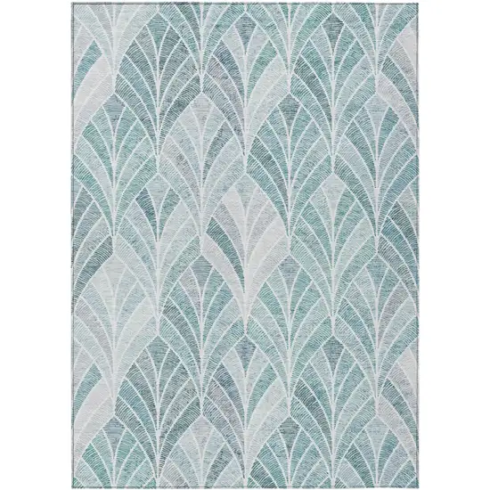 Aqua Mint Green And Silver Geometric Washable Indoor Outdoor Area Rug Photo 2