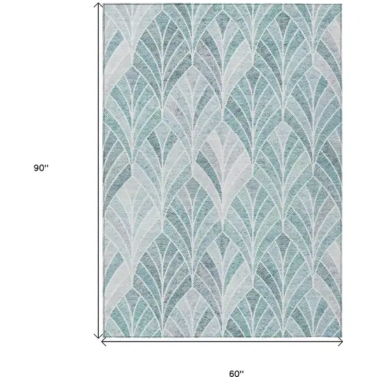 Aqua Mint Green And Silver Geometric Washable Indoor Outdoor Area Rug Photo 3