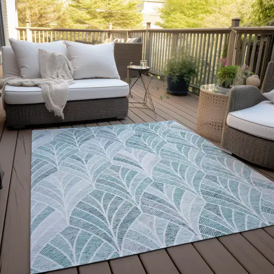 Aqua Mint Green And Silver Geometric Washable Indoor Outdoor Area Rug Photo 8