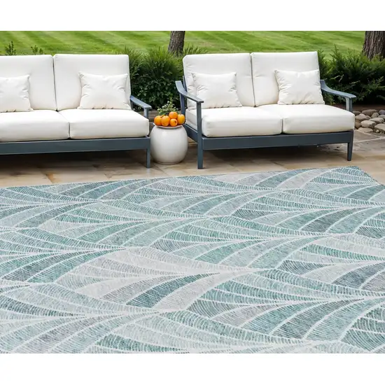 Aqua Mint Green And Silver Geometric Washable Indoor Outdoor Area Rug Photo 2