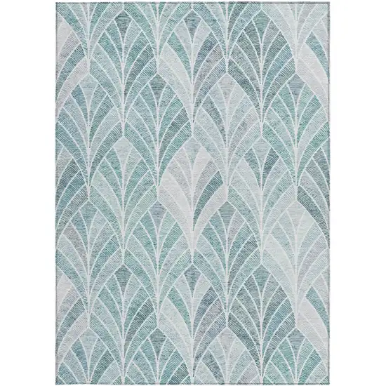 Aqua Mint Green And Silver Geometric Washable Indoor Outdoor Area Rug Photo 4