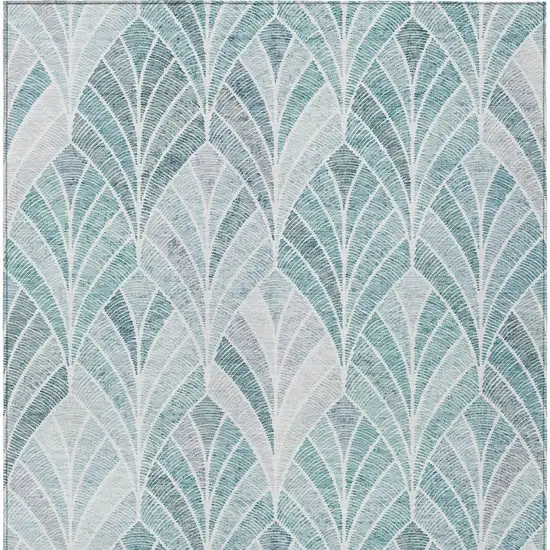 Aqua Mint Green And Silver Geometric Washable Indoor Outdoor Area Rug Photo 8