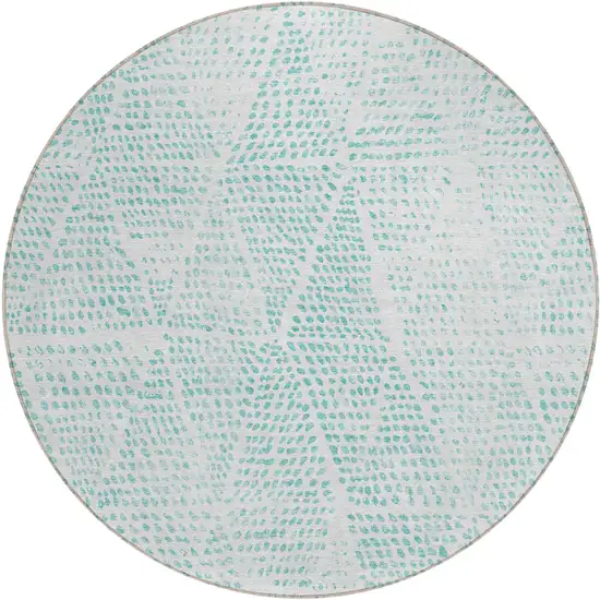 Aqua Round Geometric Washable Non Skid Indoor Outdoor Area Rug Photo 2