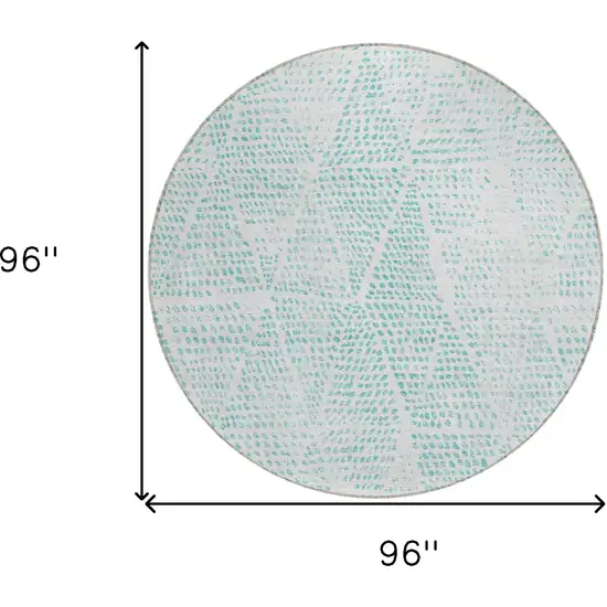 8' Aqua And Ivory Round Geometric Washable Indoor Outdoor Area Rug Photo 3