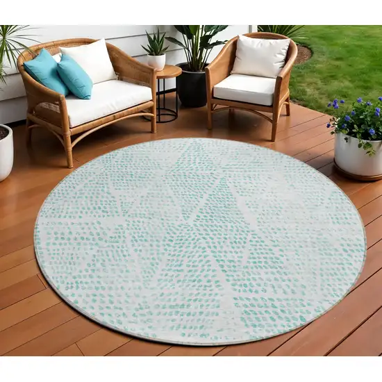 Aqua Round Geometric Washable Non Skid Indoor Outdoor Area Rug Photo 1