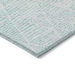 Photo of Aqua Round Geometric Washable Non Skid Indoor Outdoor Area Rug