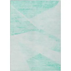 Photo of Aqua Sky Blue And Ivory Abstract Washable Indoor Outdoor Area Rug