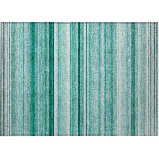 Aqua Striped Washable Non Skid Indoor Outdoor Area Rug Photo 2